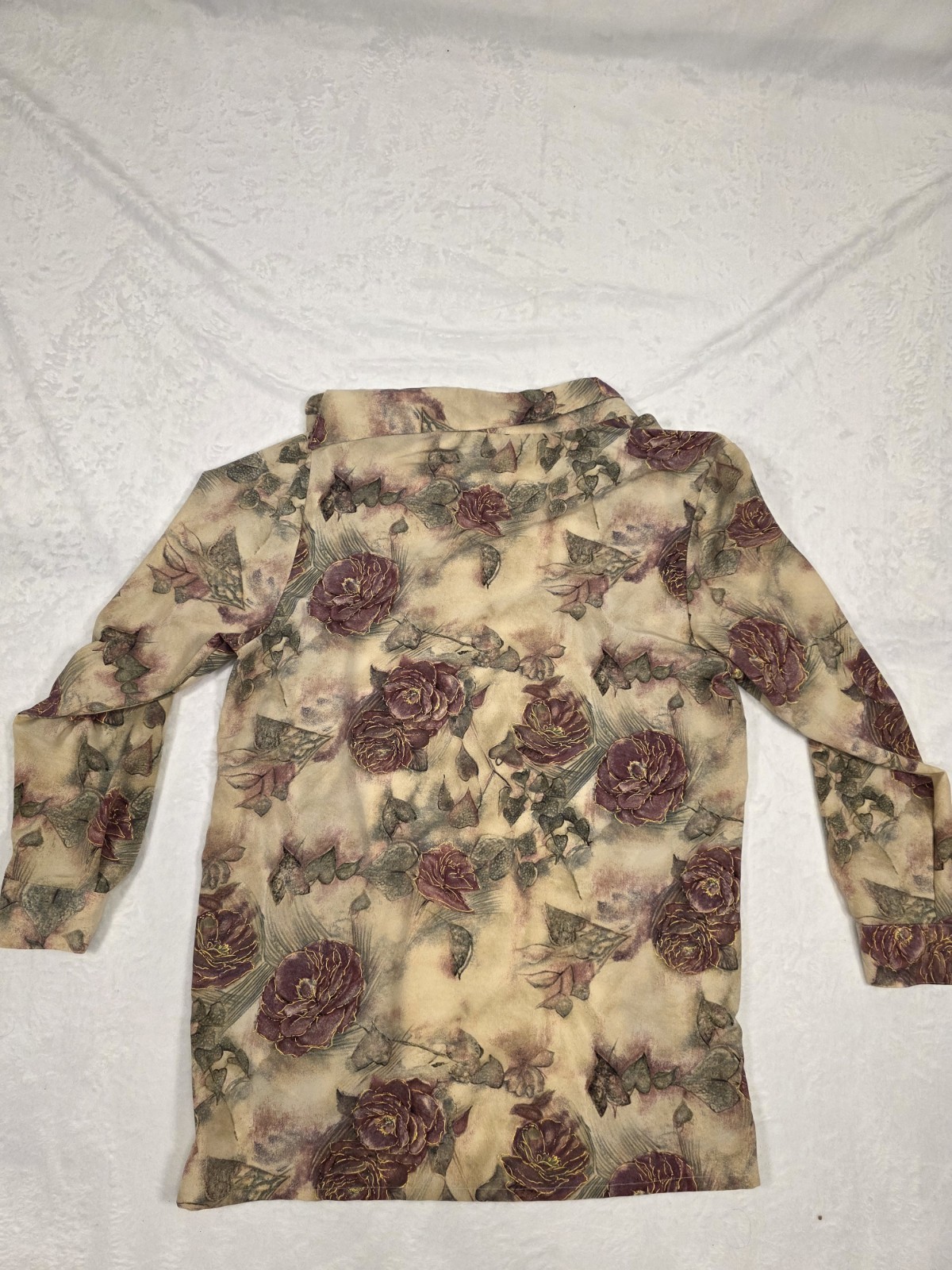 Vintage Baker Women’s Blouse Size M floral pattern with burgundy and tan Tones