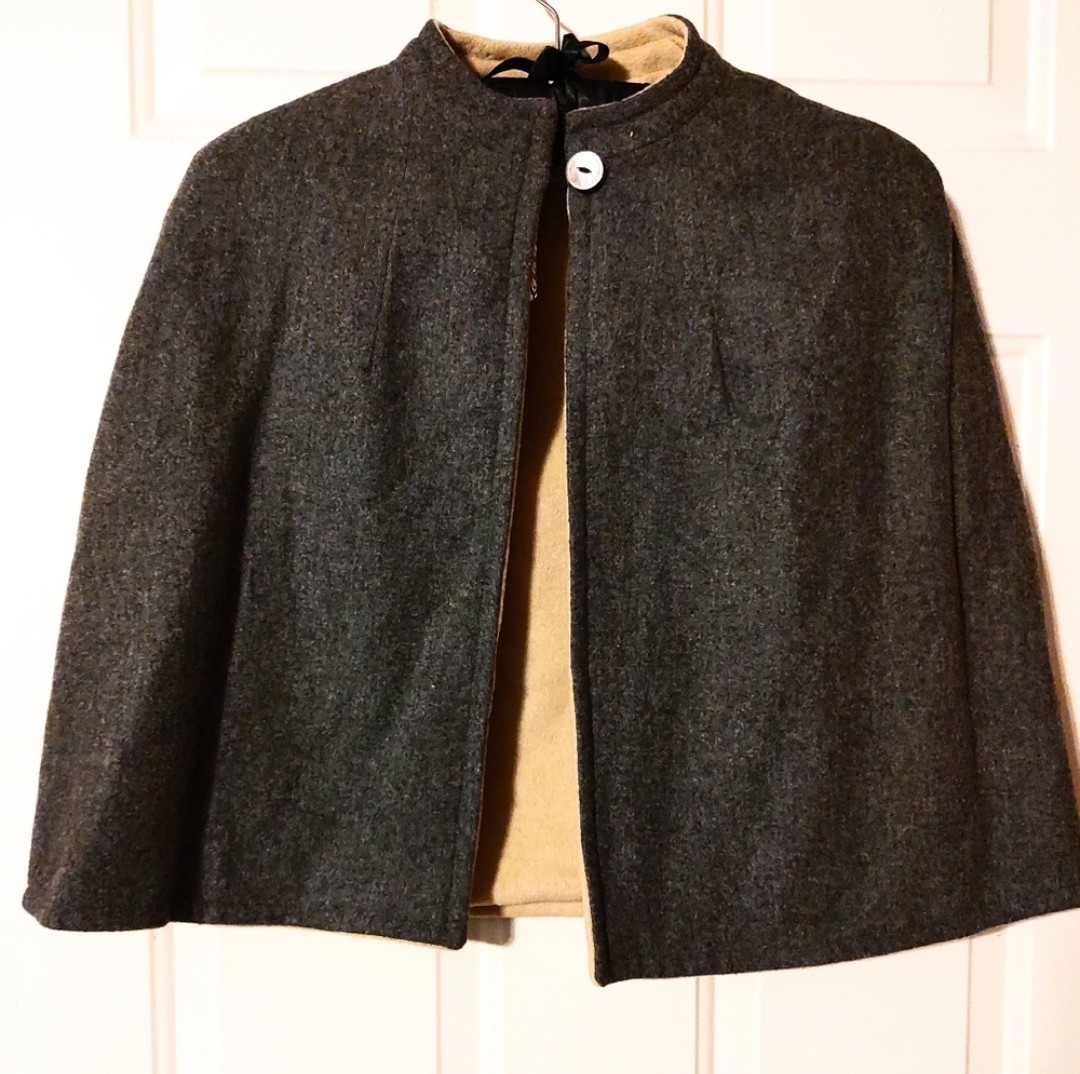 🩶🐑🤎 Stunning RARE Antique Vintage Reversible Wool Cape Shawl Wrap Stole Frock