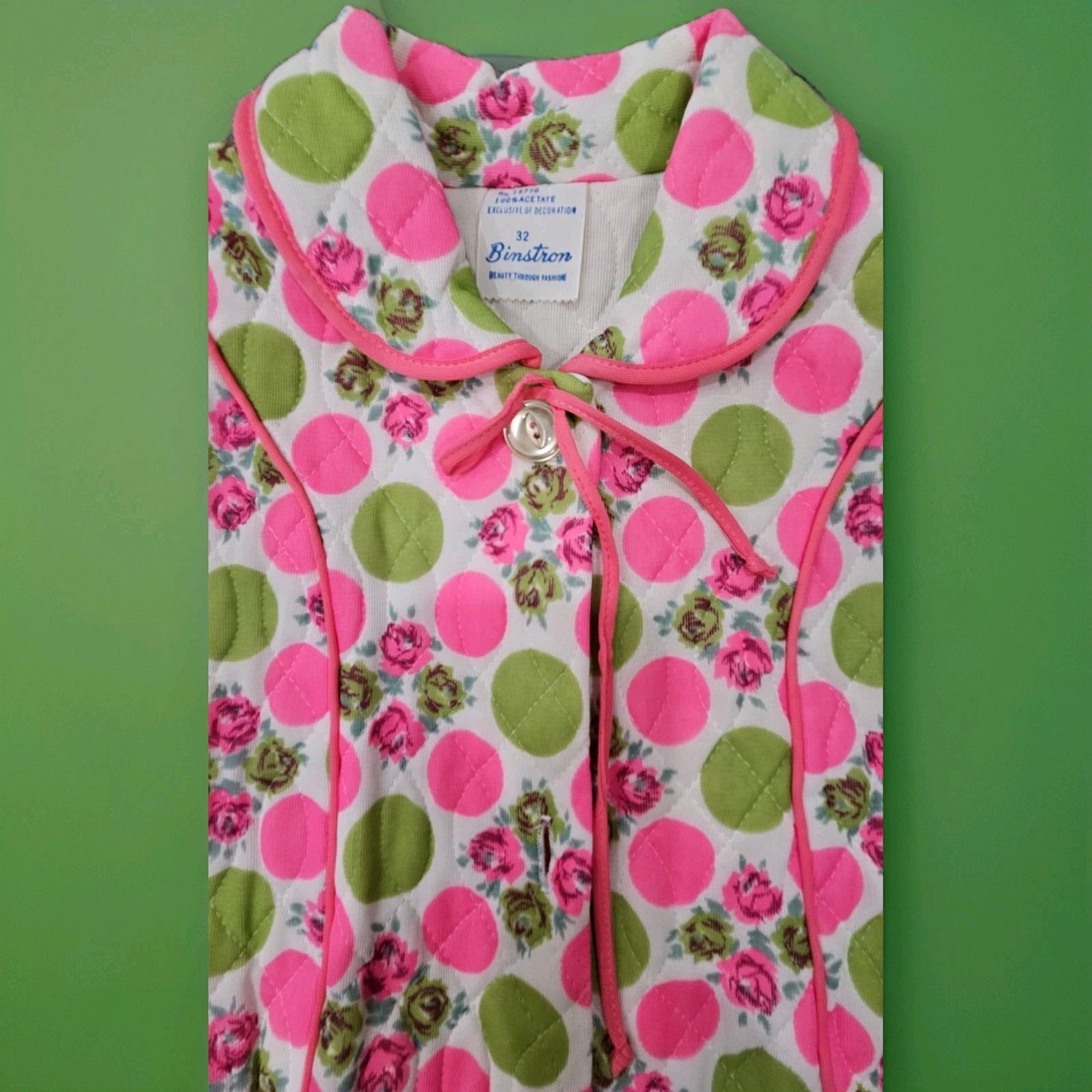 Mod 60s Apple Green Day Glo Pink Acetate MCM Bed Jacket S/M