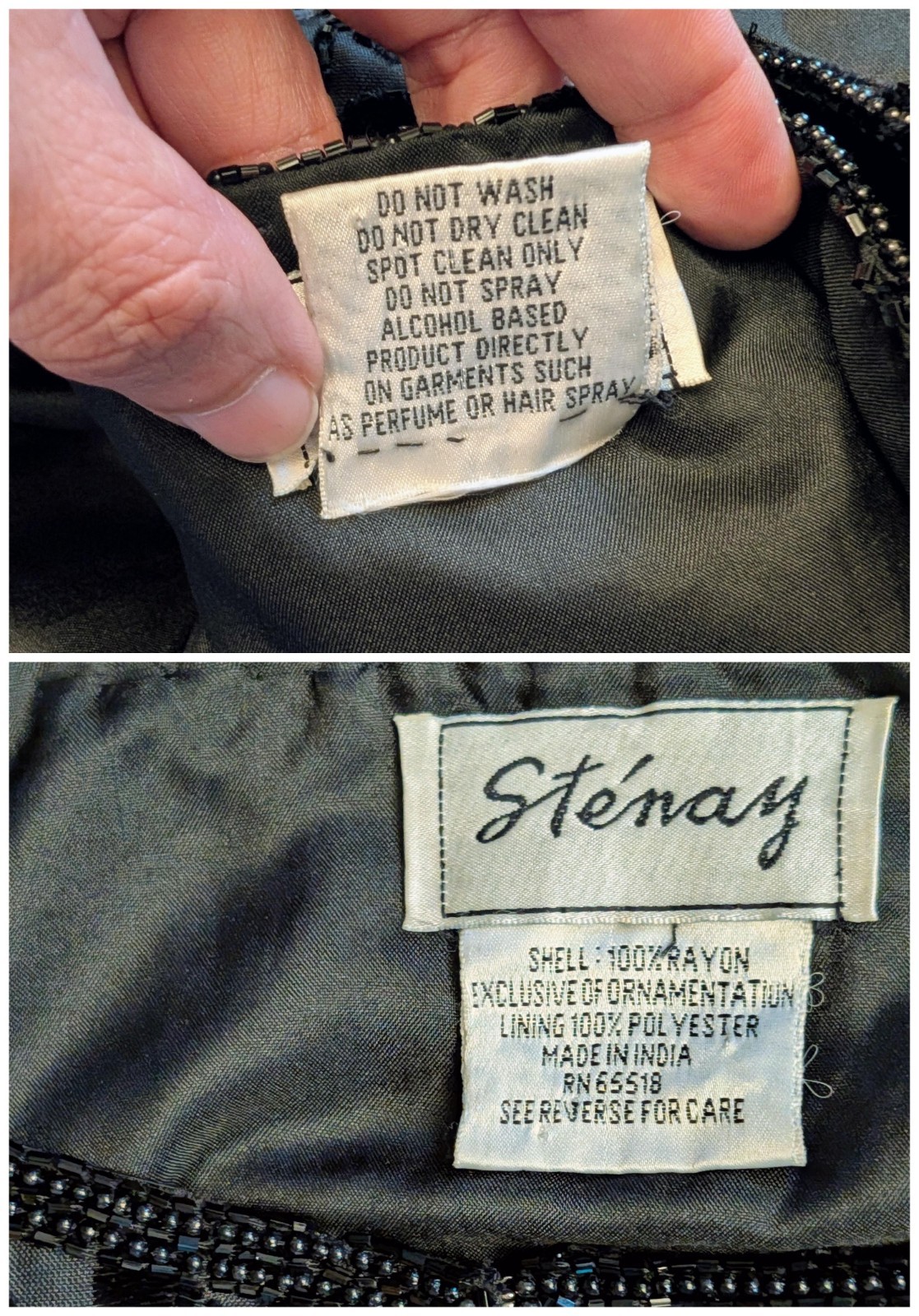 Vtg 80s Stenay Beaded Cropped Jacket M Fits L Black Devoré Paisley Open Evening