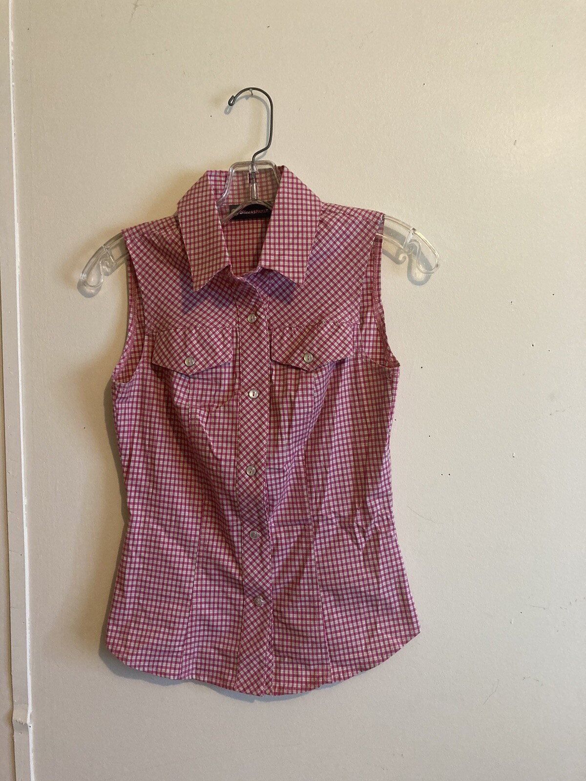 Vintage Y2K Wet Seal Blue Ashalt Pink Plaid Button Down Tank Small Size