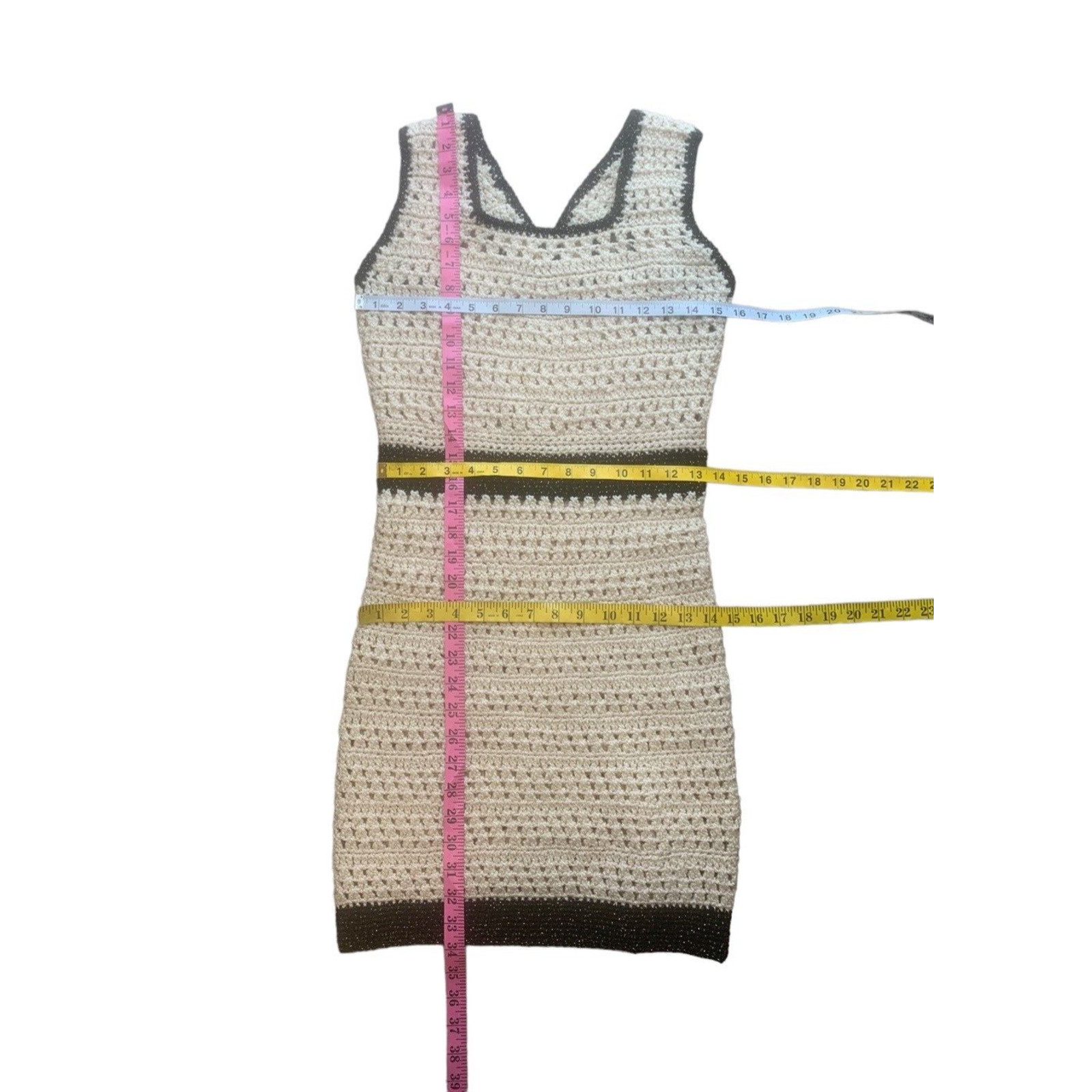 Vintage 70s Crochet Mini Dress Womens Small Hand Knit Woodstock Hippie Festival