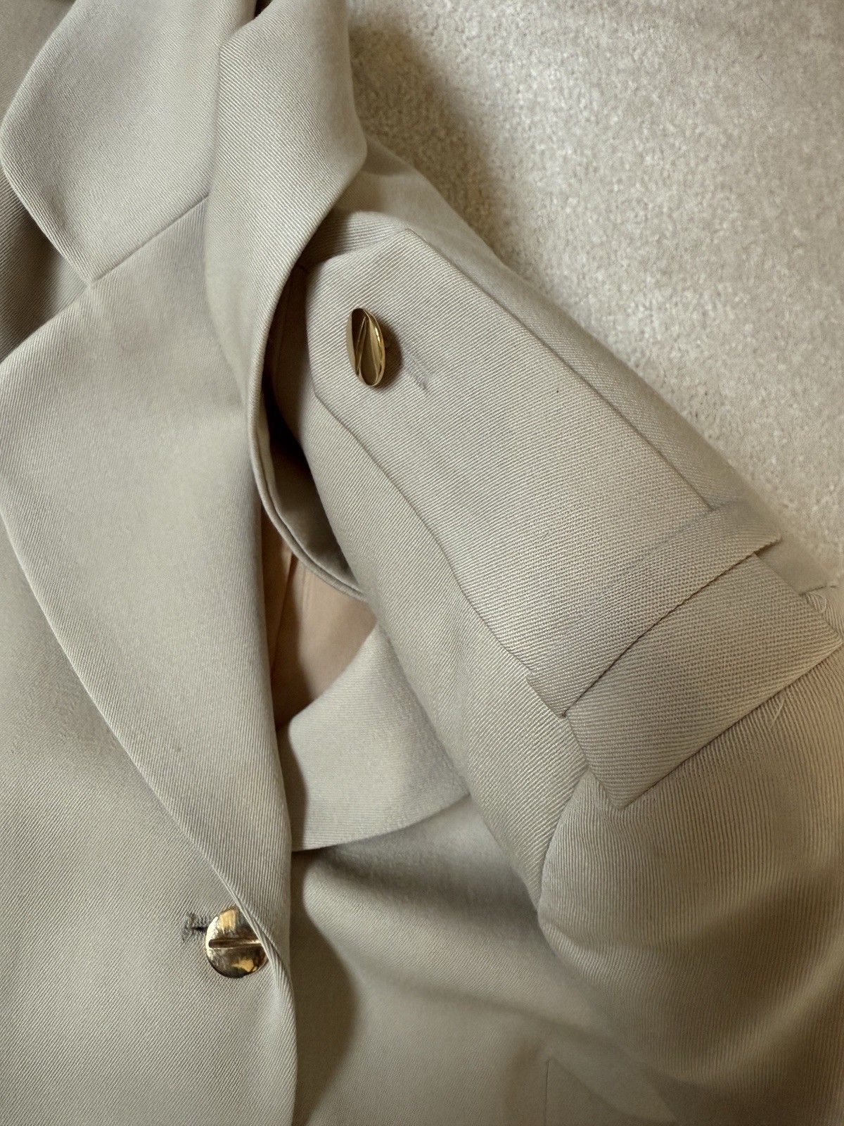 Vintage 1992 Tahari Petite Wool Beige Gabardine Coat dress Sz 8 Fully Lined READ