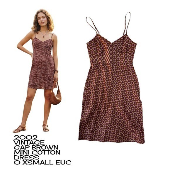 Vintage 2002 Gap geometric medallion print slip dress 0 XSMALL EUC