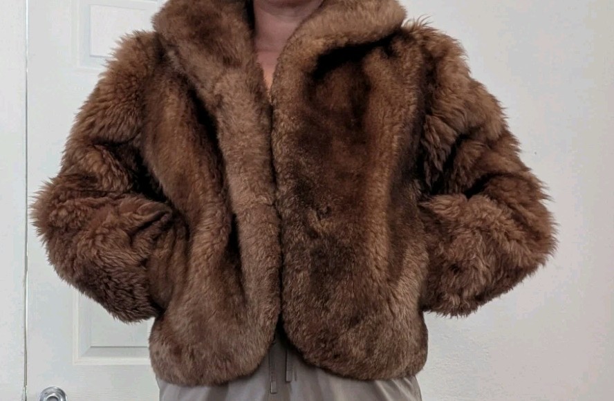 Vtg Ardney Genuine Suede Lamb Shearling Long Pile Wool Puffer Bomber Size 12 Tan