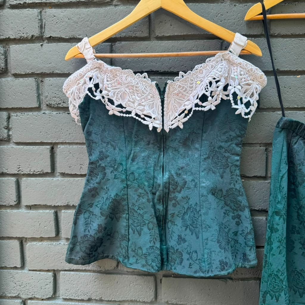 VTG 70s Bari Jay 2 Piece Corset Renaissance Victorian Brocade Tapestry Jacquard
