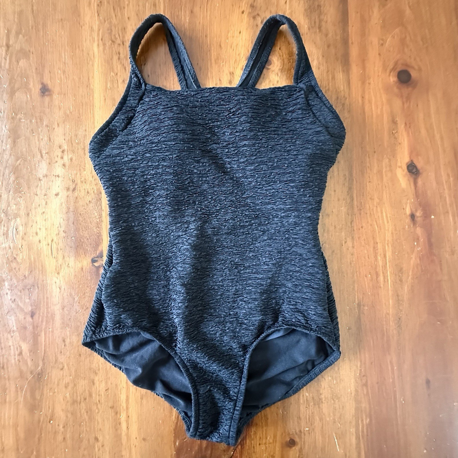 Black 1 Piece Womens Swimsuit 14 D Textured Tank Full Coverage Retro Racerback