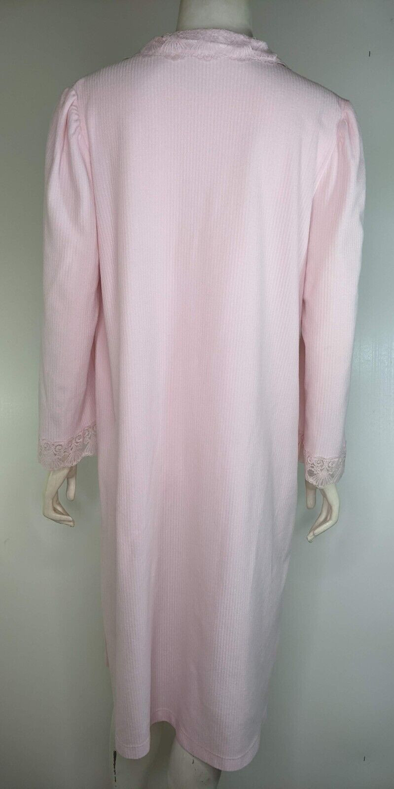 Vintage Vanity Fair Dressing Gown Lace Pink Nightgown Warm Pajamas Sleeves M