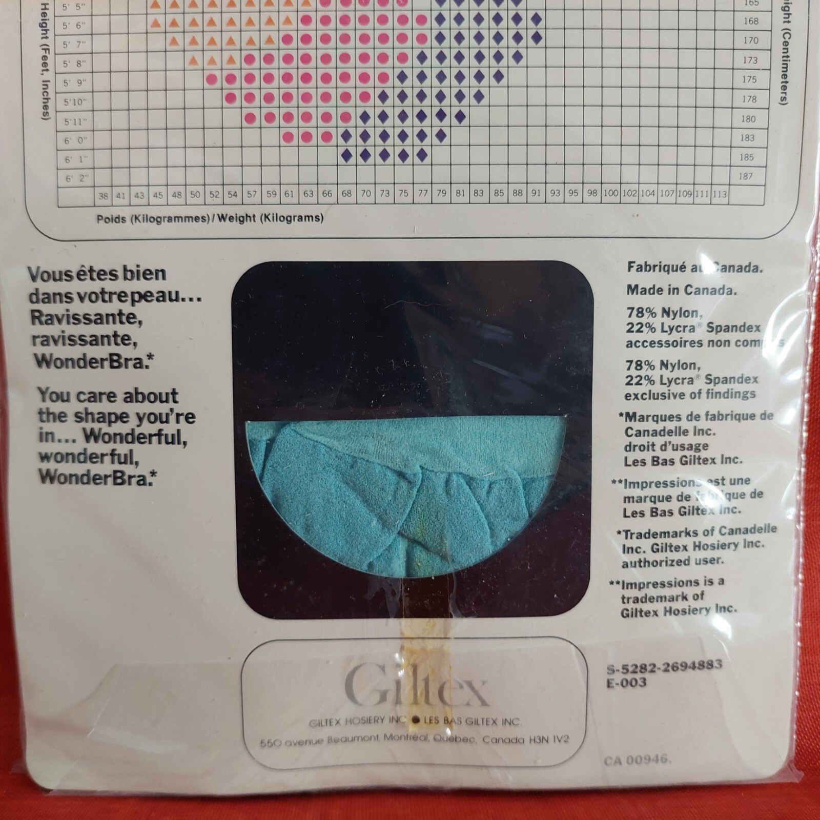 Vintage Pantyhose Wonderbra Impressions Color Aqua Size A BWS1