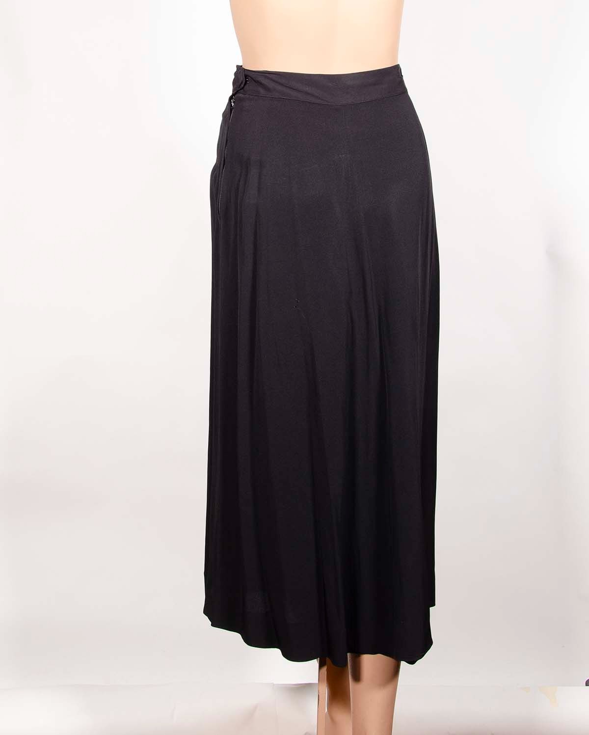 Vintage elegant 30s – 40s Black Rayon Crepe Wrap Sarong Skirt w/pin waist 27