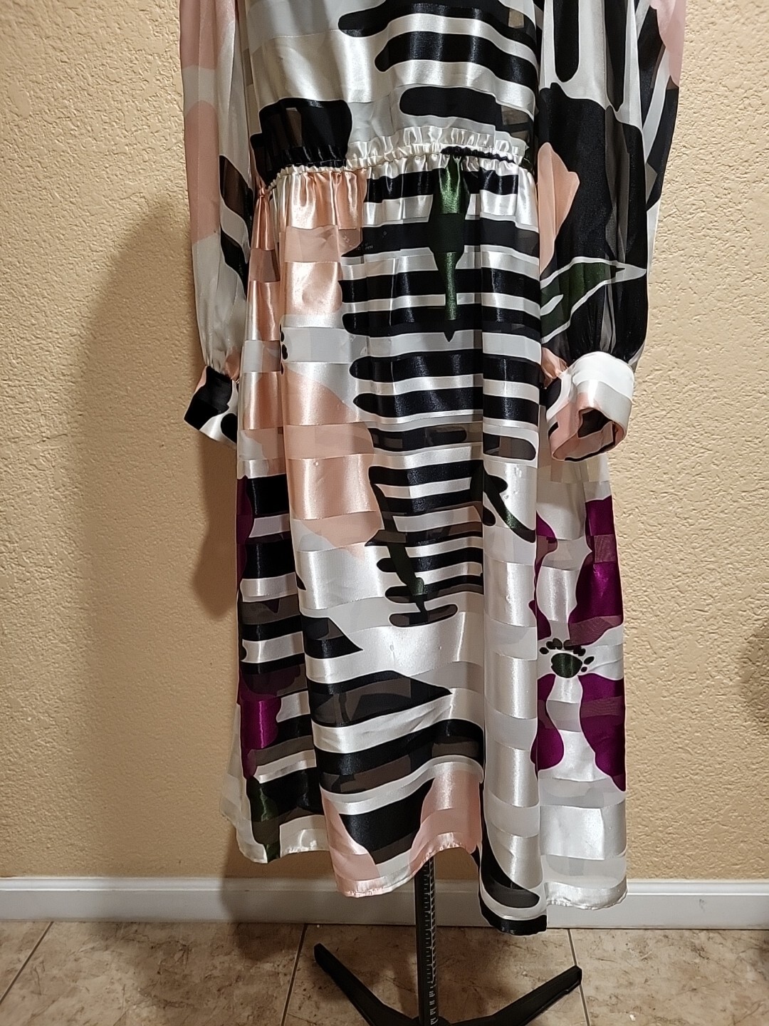 Jackie Taub Womens Dress Multicolor Striped Midi 3/4 Sleeve size 10 vintage