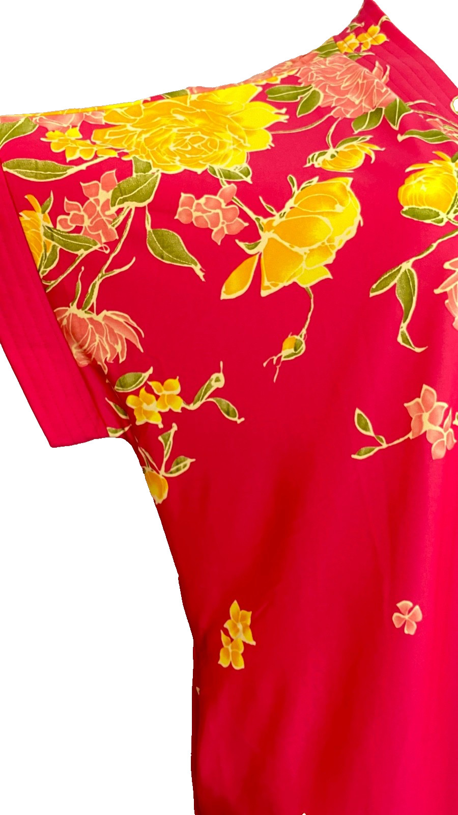 Vintage 1980s long pink yellow floral maxi dress XL lounge muumuu kaftan robe