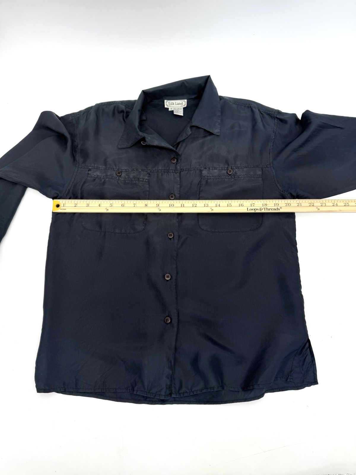 Vintage Silkland Navy Blue Women’s Silk Blouse Small