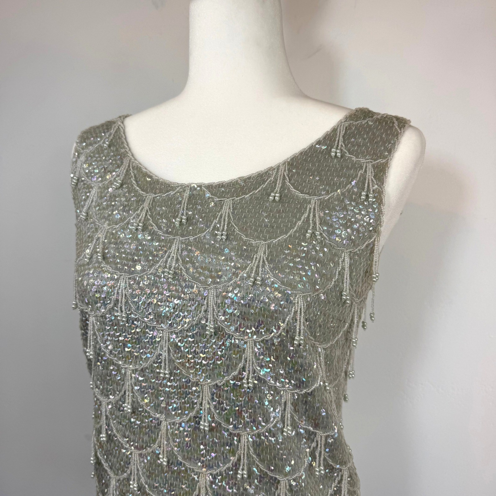 Vintage Beaded Sequin Evening Top Mermaidcore Gatsby Fairy 100% Wool Hong Kong S