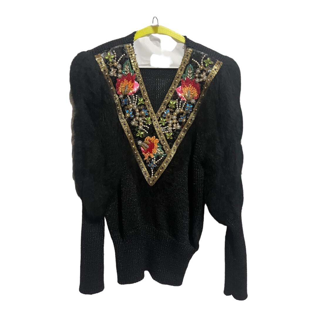 Vintage Side Effects Sequin And Beaded Angora Sweater
