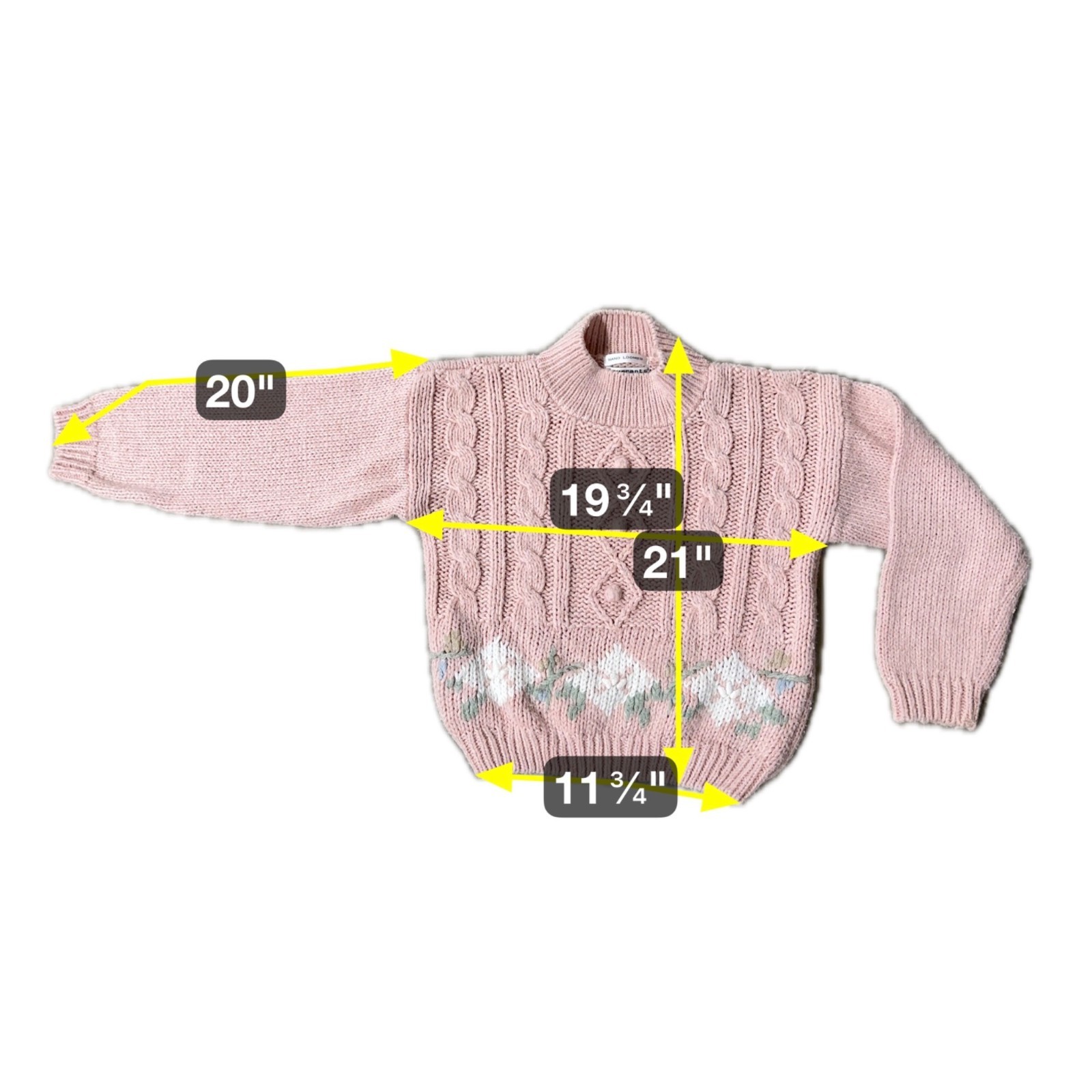 Vintage Pink Cable Knit Sweater Small Currants Hand Loomed Cottage 1980s Korea