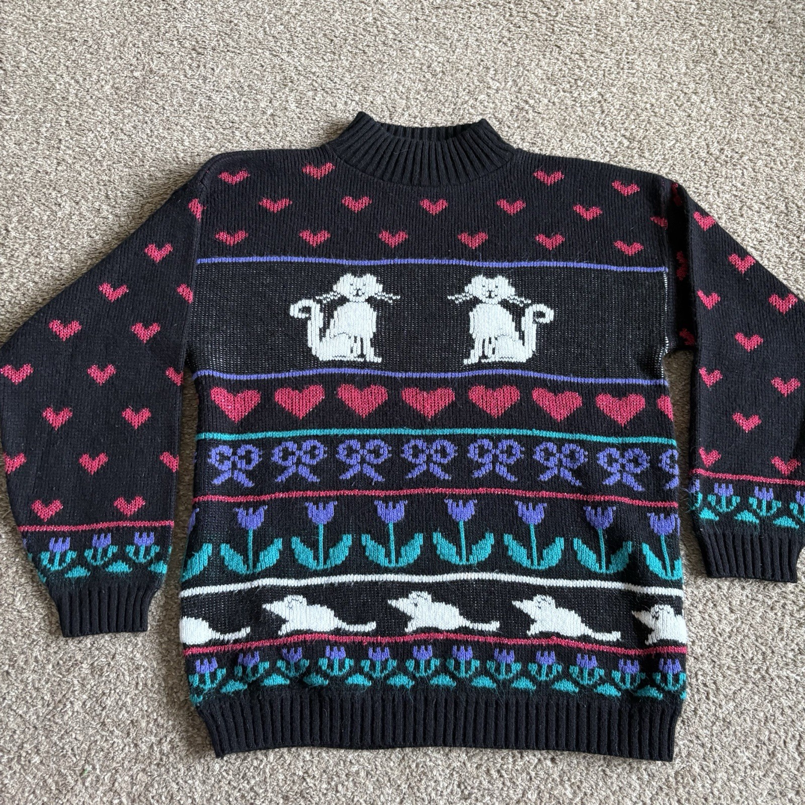 Vintage Adele 80s/90s Cat Acrylic Sweater Size 12
