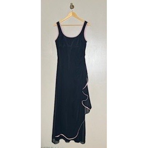 Bari Jay Black Chiffon Evening Gown Pink Trim Ruffle Formal Dress Size 4