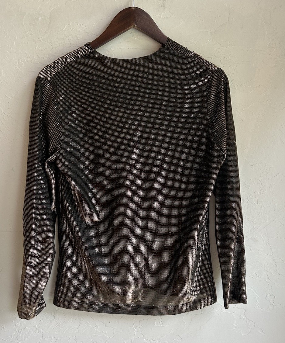 Vintage 1970s Teddi Of California Metallic Top 10 Cowl Disco Glam Bronze Lamé