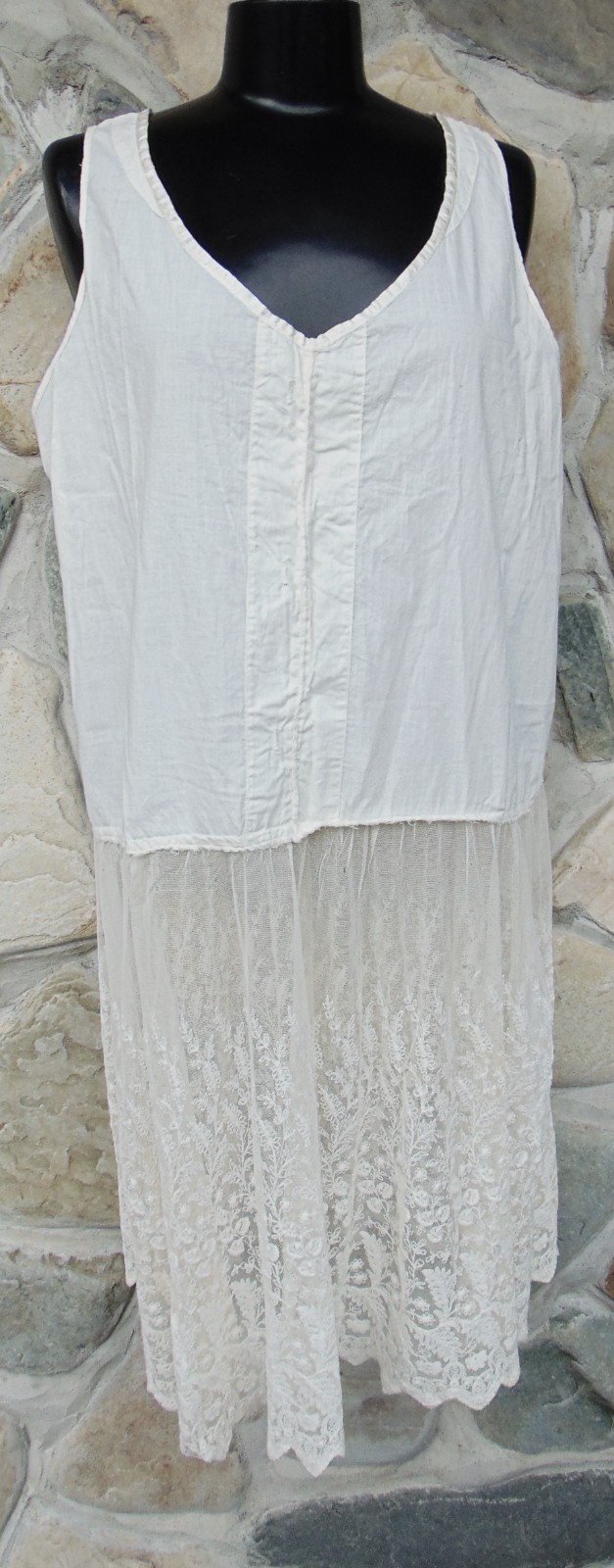 ANTIQUE VICTORIAN COTTON PETTICOAT~1890s ~WOMAN’S MED/LG~LACE BOTTOM~ SLEEVELESS