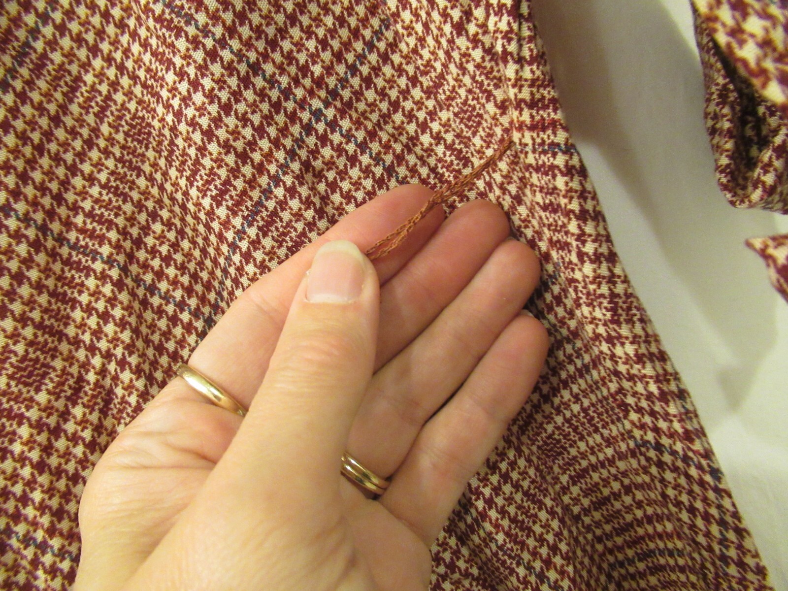 Joseph Magnin brown houndstooth plaid dress, unlined, sz. 5, 30″ chest