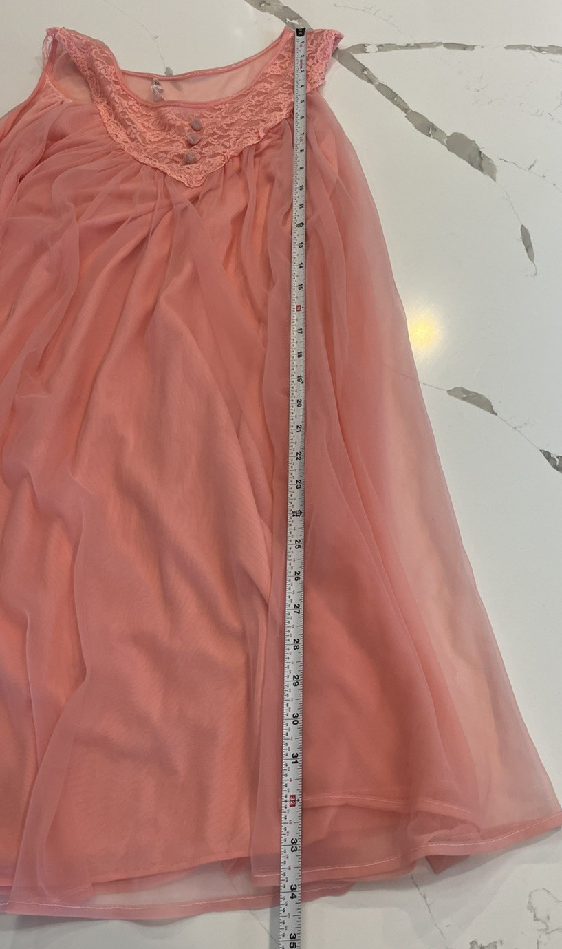 Vintage Coral Orange Nylon Lace Lined Nightgown Slip Dress Size Med Union Made