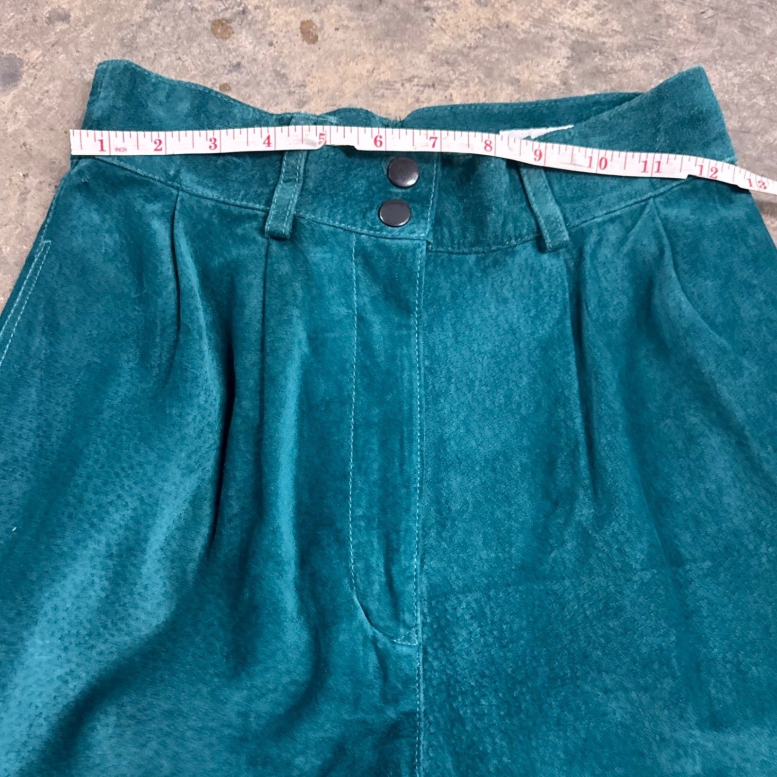 David Hollis VTG Teal Green Suede Leather High Waisted Shorts S/XS Retro Classic