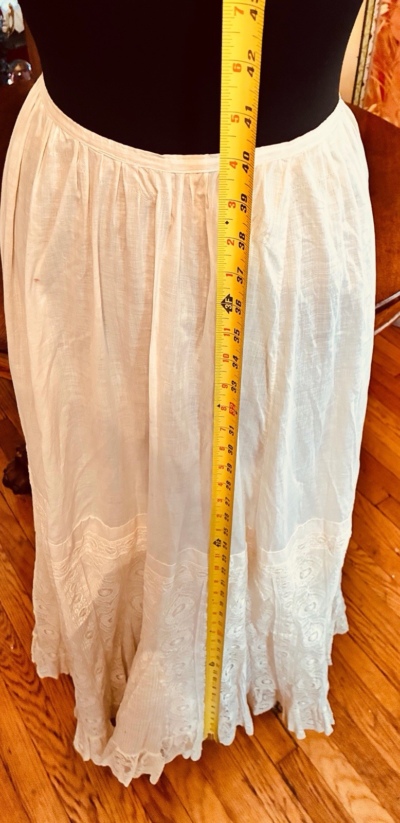 Edwardian White Cotton Petticoat Spider Medallion Brussels Lace Eyelet Ladders