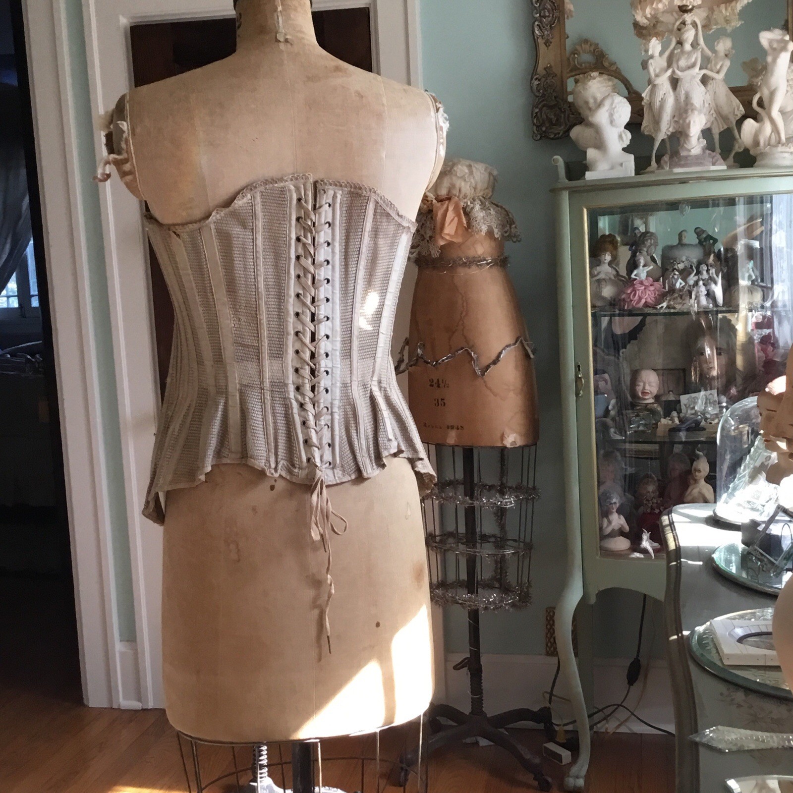 Antique Victorian Summer Mesh Corset Ecru Lace Up Back Imperfectly Perfect!!!