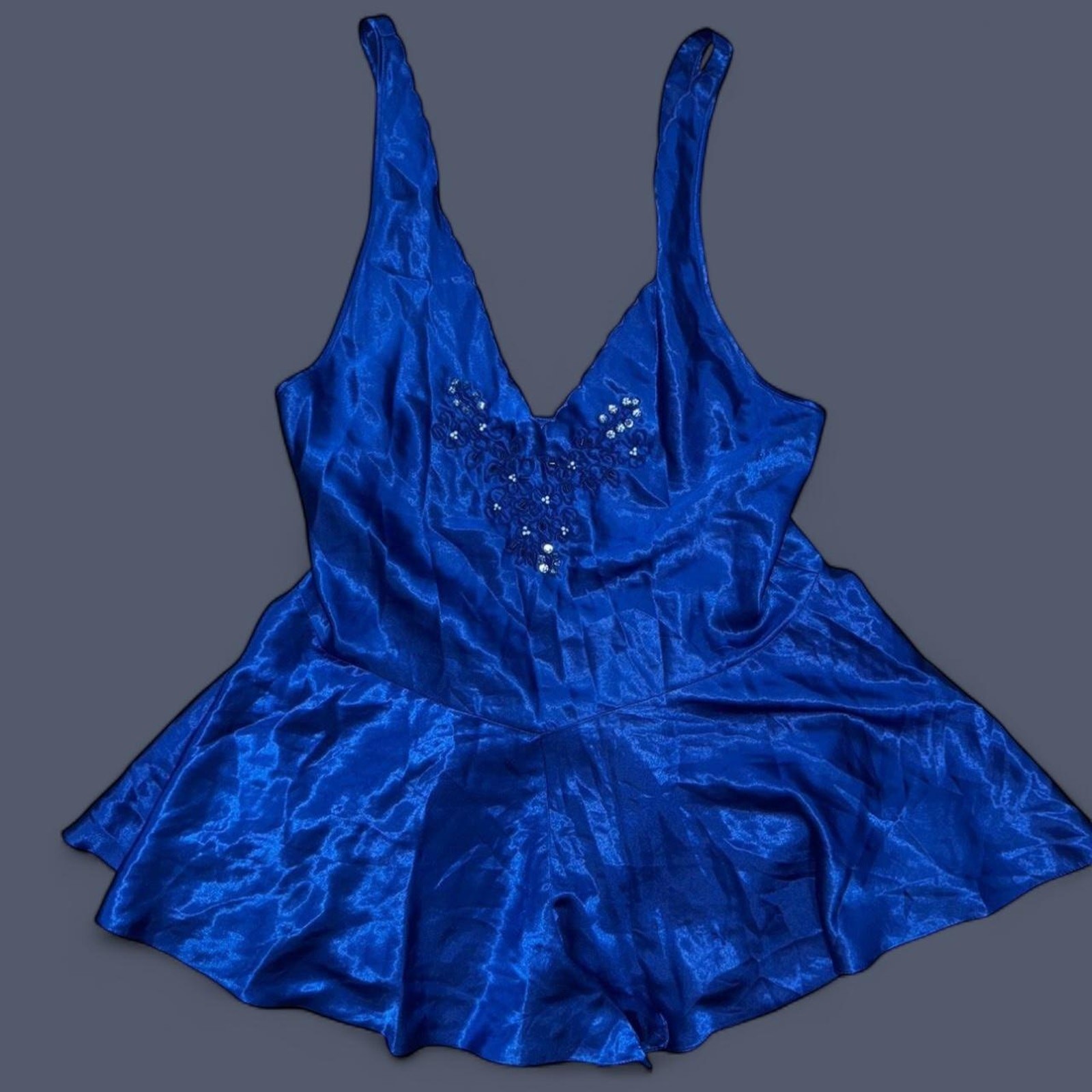 Vintage 90s dreamy blue beaded babydoll romper Fredricks of Hollywood wmns med