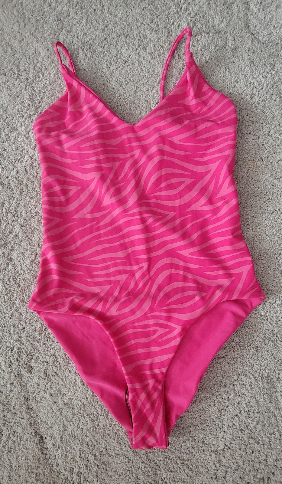 Vtg Ocean Pacific OP Hot Pink One Piece Zebra Print Swimsuit Medium
