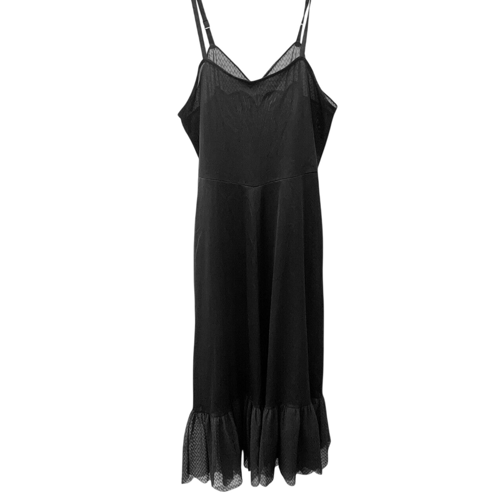 VTG 1950s Black Nylon Full Slip Sheer Pin Up Boudoir Lingerie 34