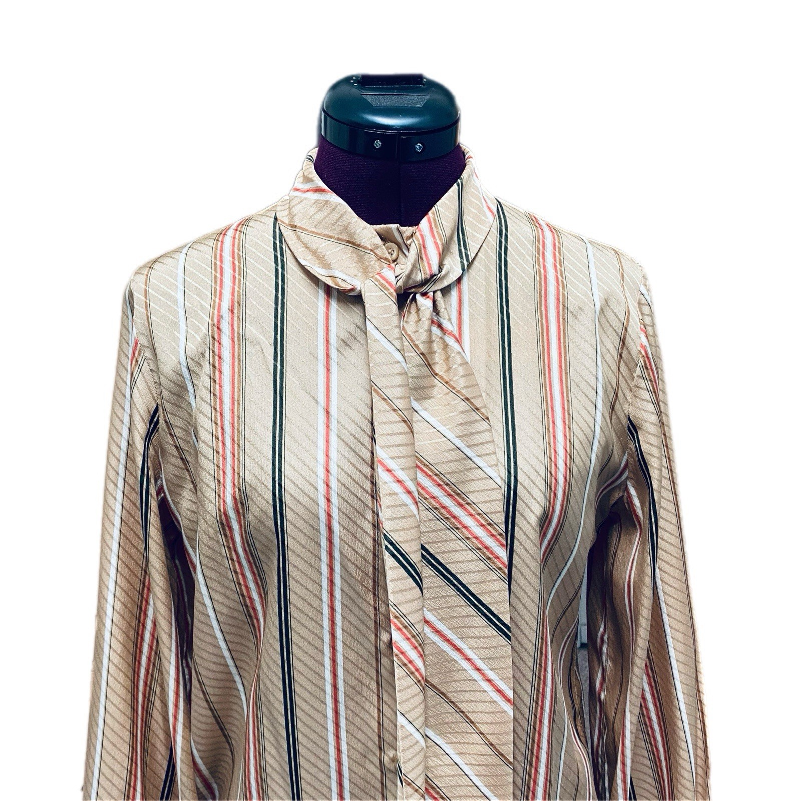 Vintage 1979s Dalton Brown Polyester Bow-Tie Button-Down Women’s Size 10 Blouse