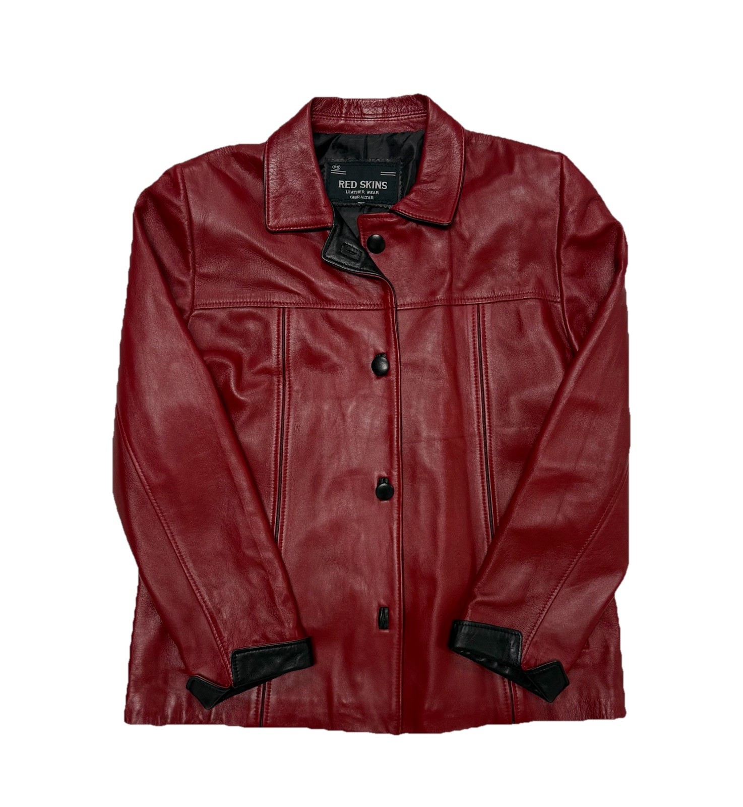 Vintage Red Leather Jacket With Black Lining Size M French Brand Red Skins