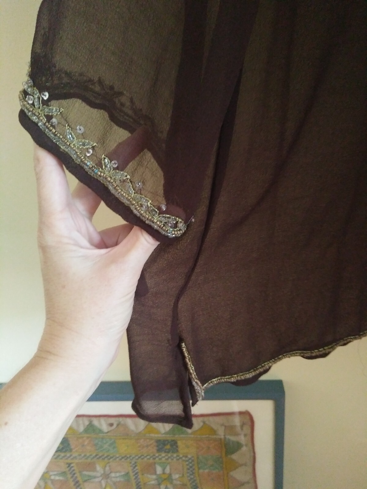 PHOOL Rare true vintage S M 10 indian beaded embroidered brown kaftan mini dress