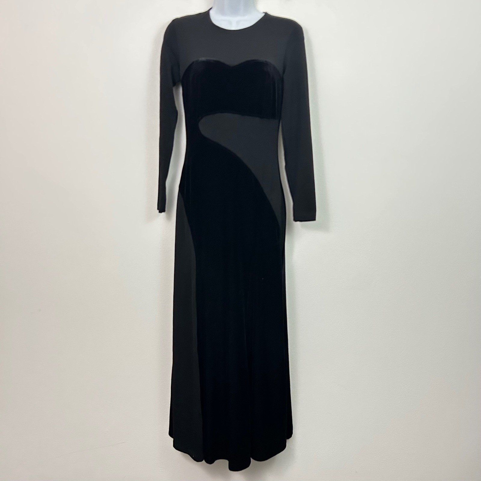 Vintage Velvet Mesh Asymmetrical Maxi Black Dress Cocktail Peep Inc Size Small