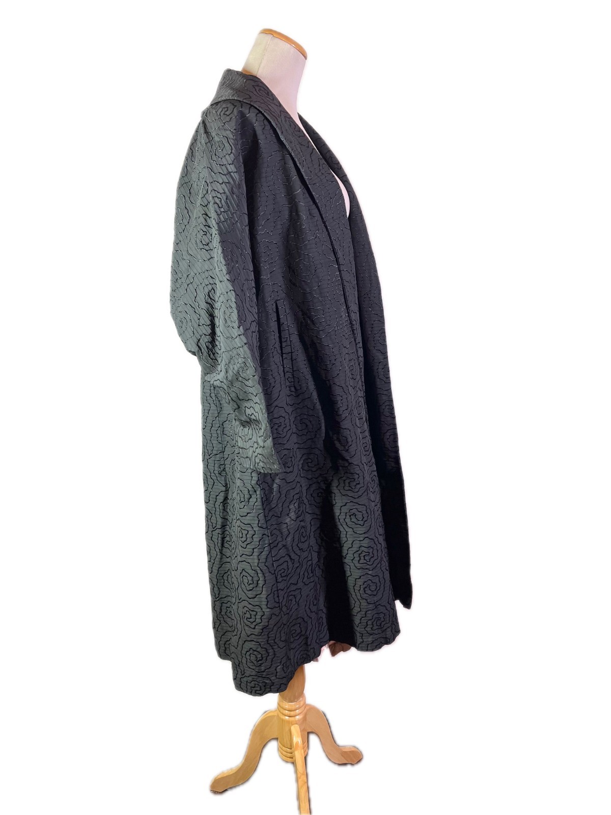 Vintage 40s Cee-Dee Trademark Open-Front Swing Coat Long Black Pockets *Flaws