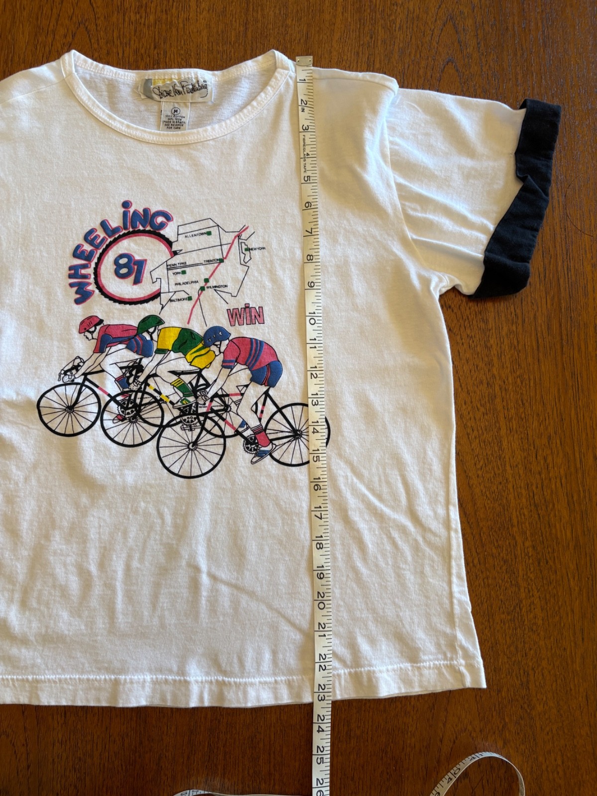 Vintage 80s Diane Von Furstenberg Cotton T-shirt Wheeling 81′ Bicycle