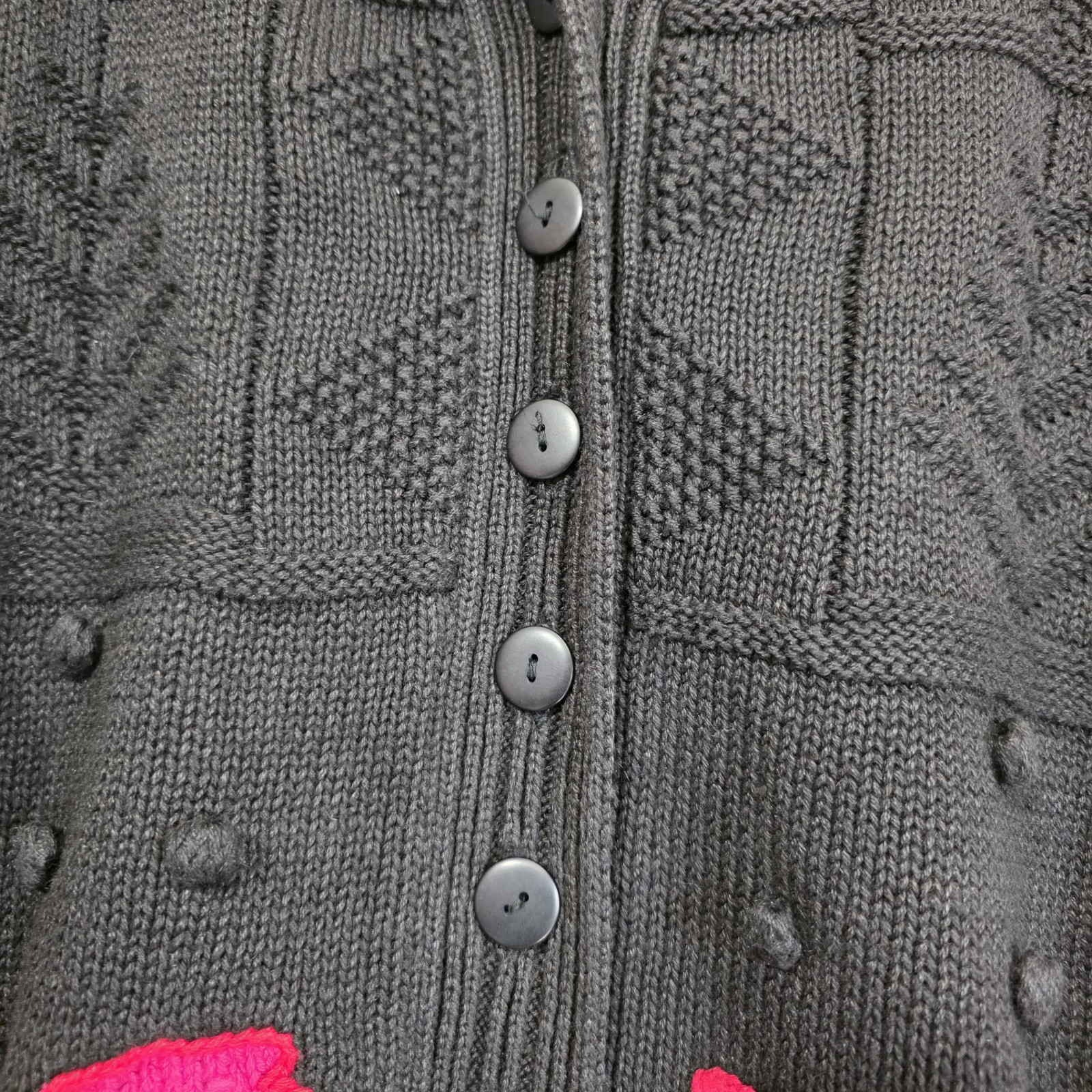 Generra Womens Vintage 80s Boxy Style Black Cotton Floral Cardigan Size Medium