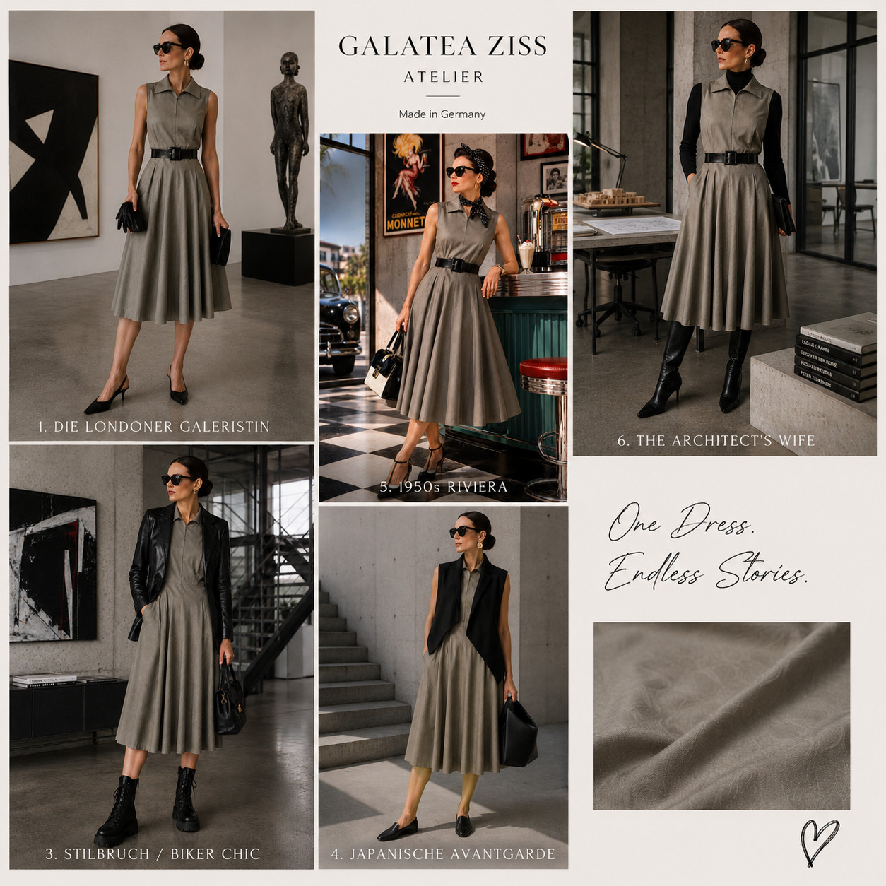 Galatea Ziss Atelier Dress Virgin Wool Cool Wool Taupe Greige 42 44 Vintage