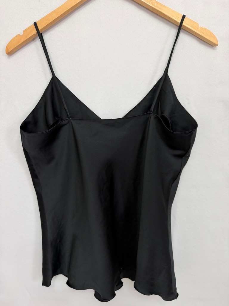 Savon Faire Black Satin Cami Tank Top V Neck Spaghetti Strap Size M L