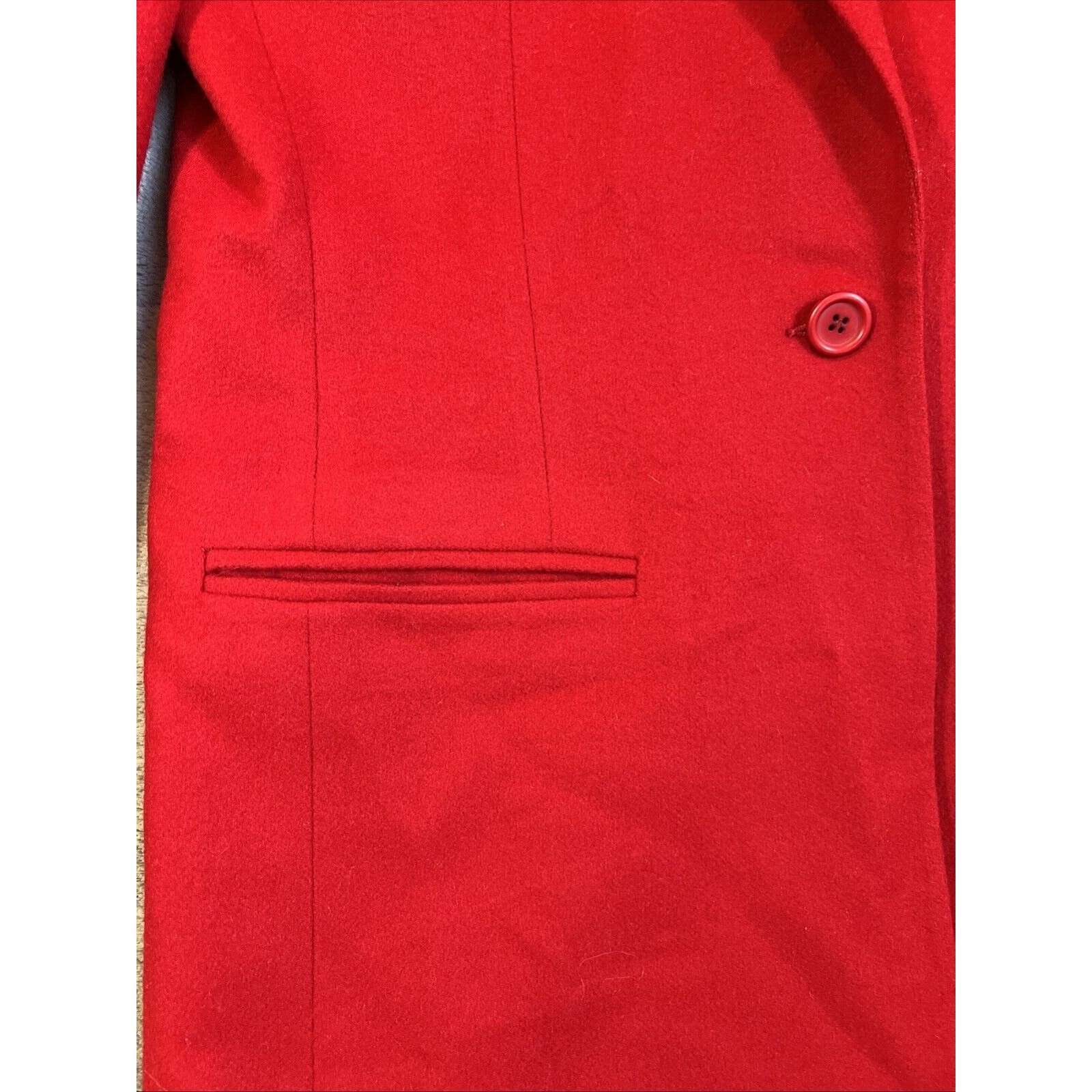 Lands’ End Wool Cashmere Blazer 10 Red Single Button Pockets Long Y2K USA