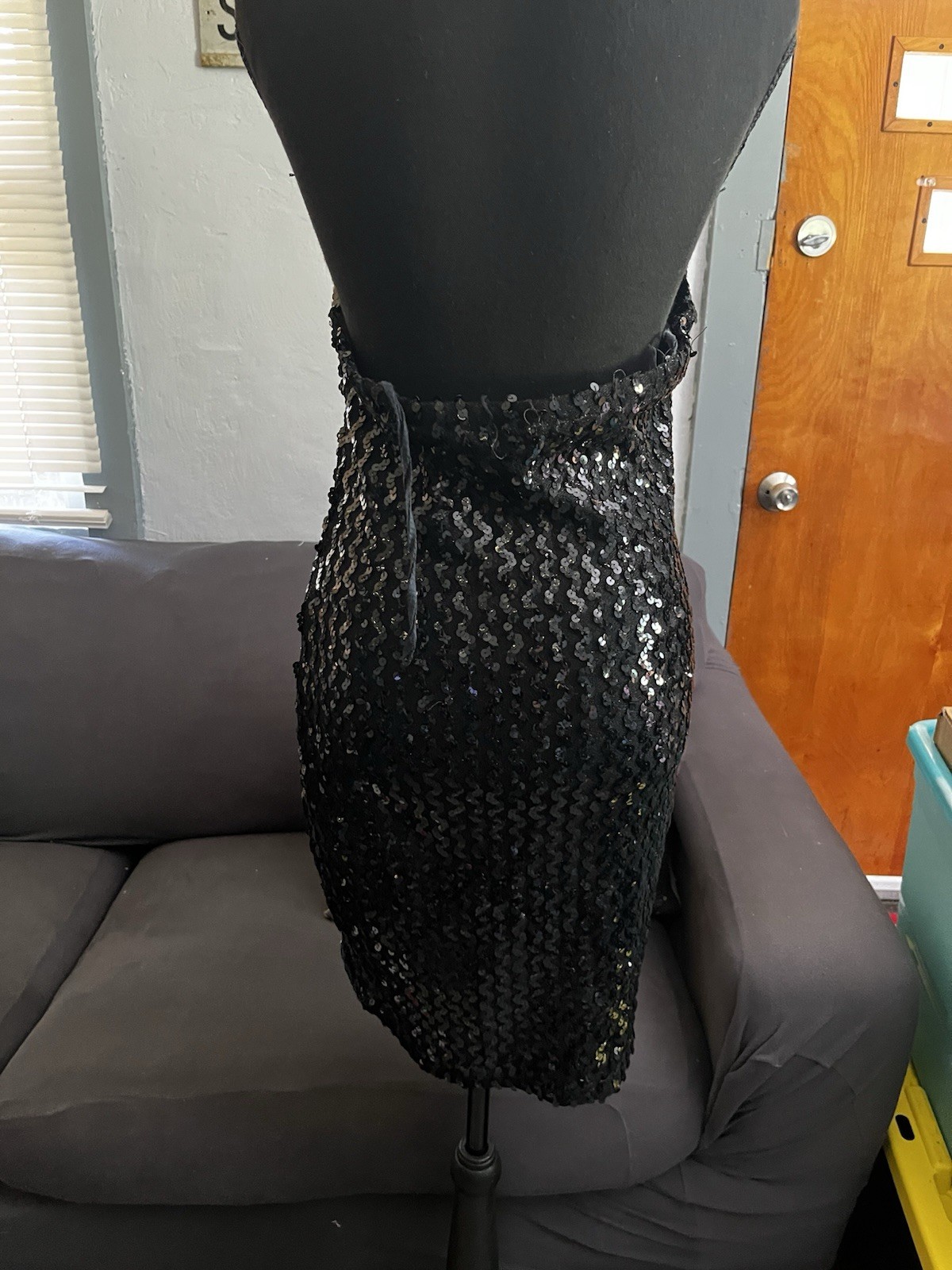 Vintage Black Sequin Knee High Dress Size M/L