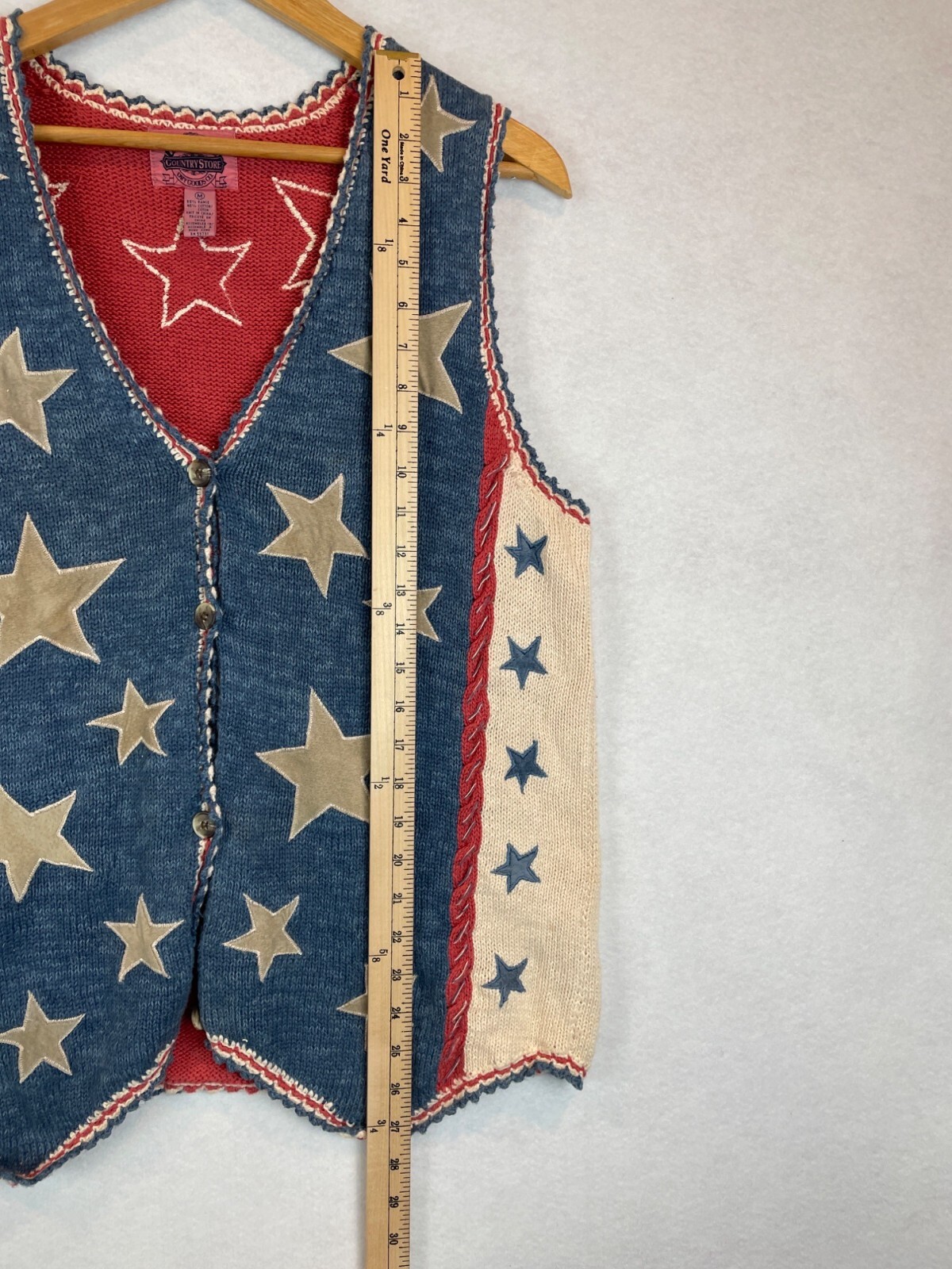 90s Patriotic Knit Sweater Vest Cambridge Country Store Suede Stars Size L Vinta