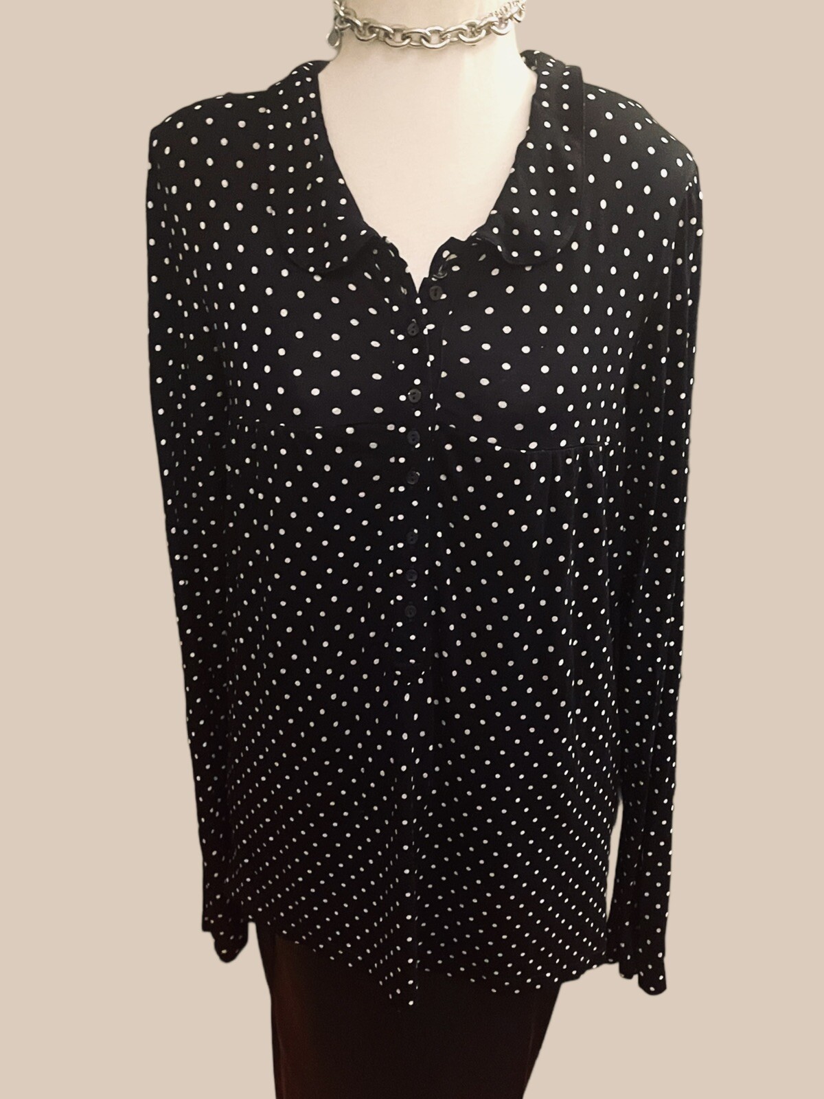 Agnes B Vintage Designer Top 90s Black Polka Dot Blouse Classic Statement Size M