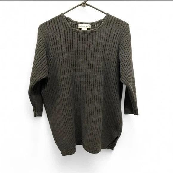 Vintage Kamali & Co Norma Kamali Y2K Black Ribbed Open Knit Sweater Cotton Sz M