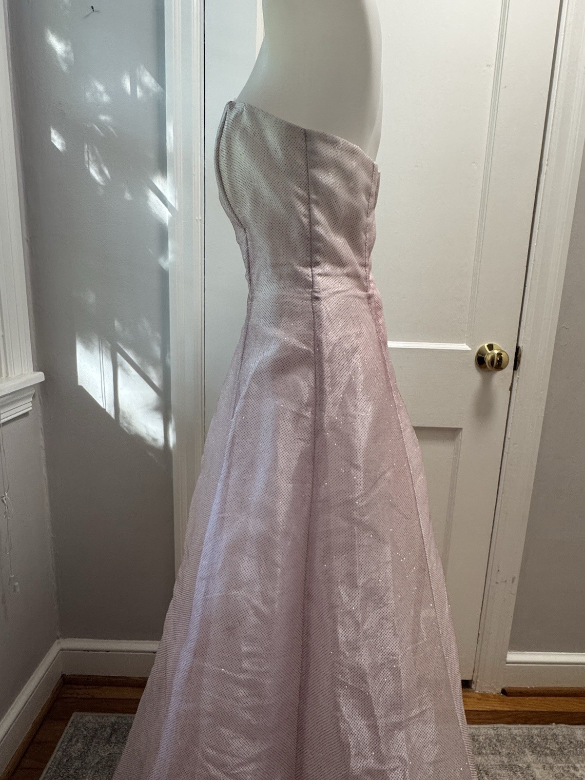 Vtg Roberta Pink Glitter Gown Y2K Strapless Shimmer Prom Dress Made in USA 5/6