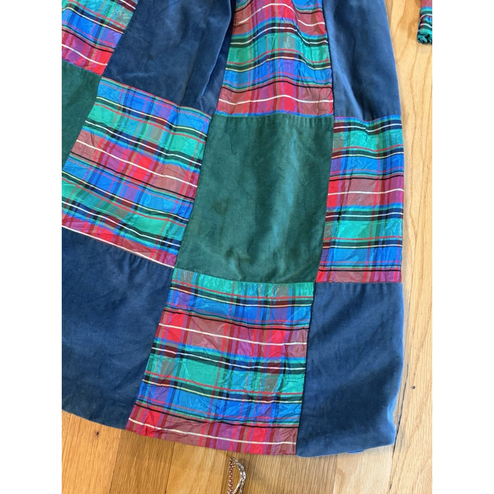 VTG 70’s Patchwork Plaid Christmas Midi Skirt Blouse Matching Set S preppy