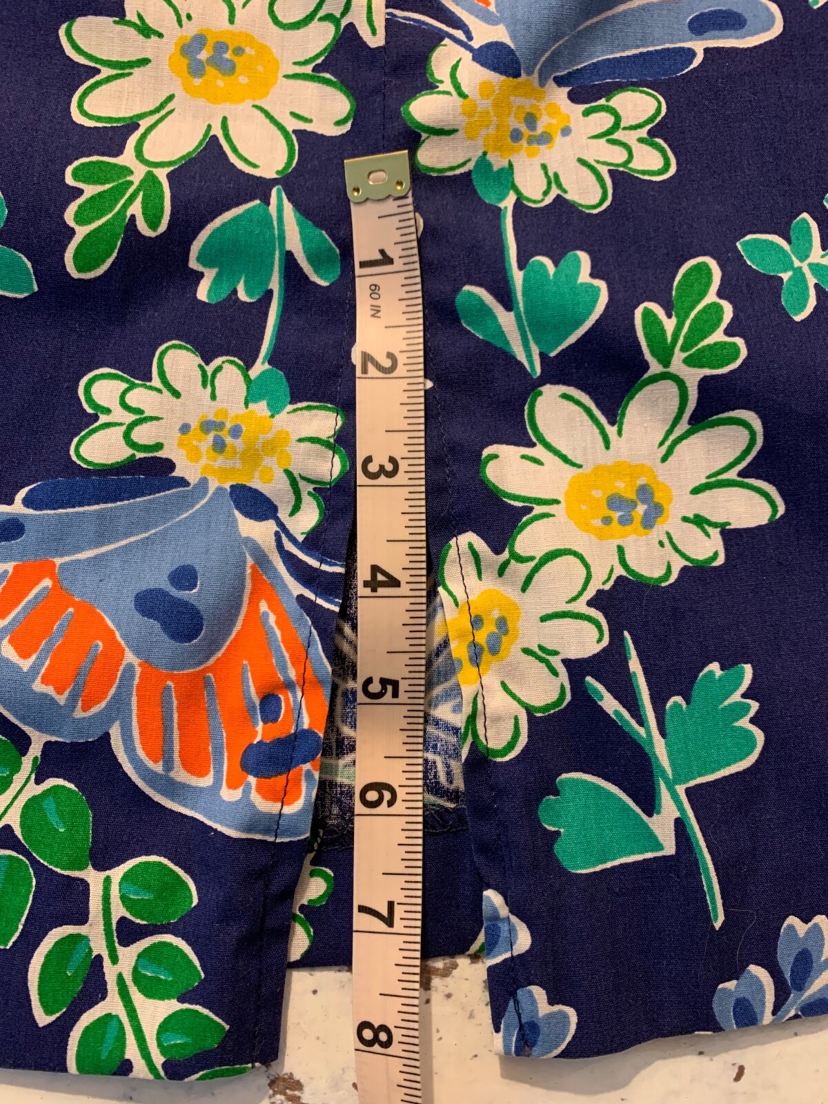 Vintage Barclay Square Skirt Navy Blue with Butterfly Floral Print Size 16 USA