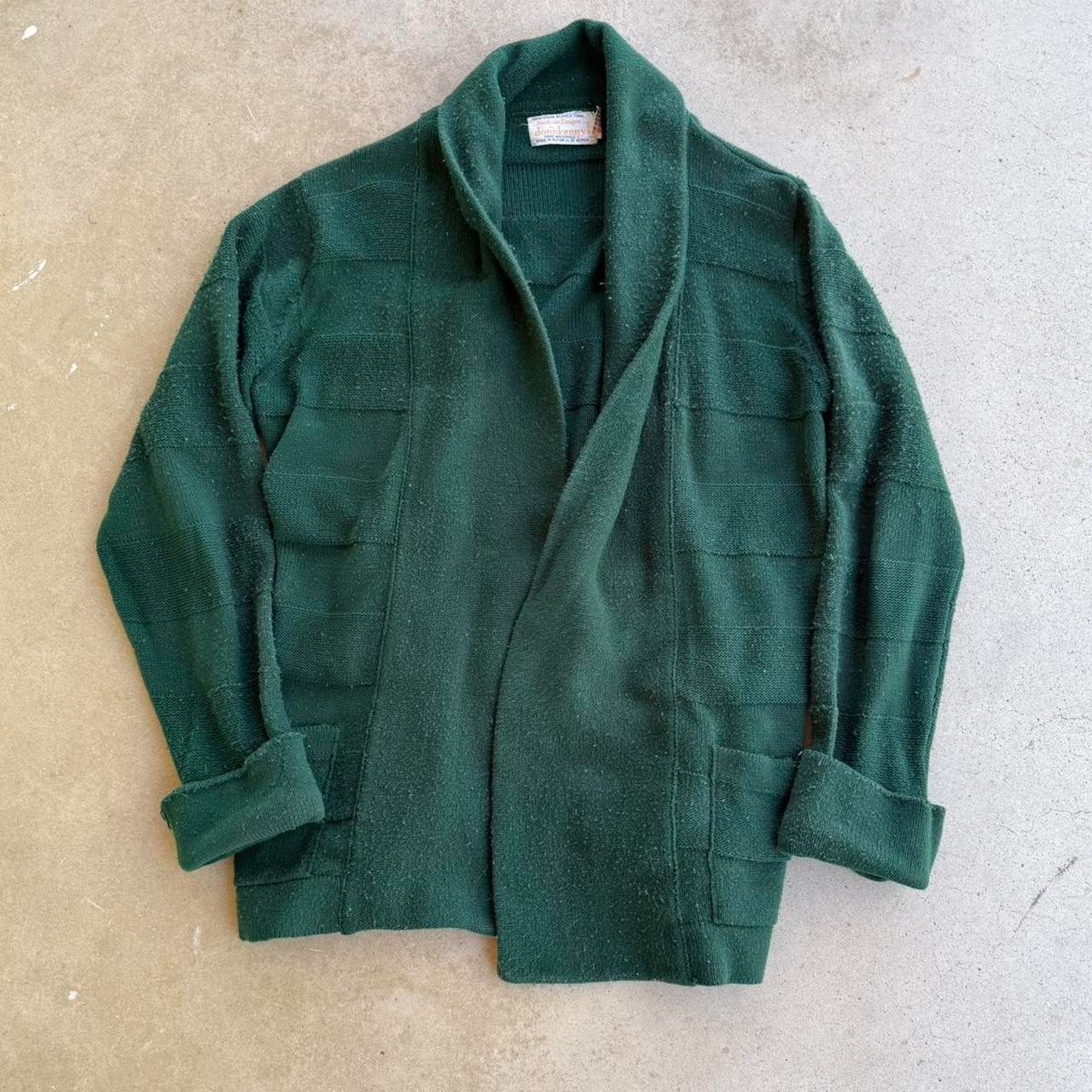 VINTAGE 1960s 1970s GREEN DONNKENNY CARDIGAN SWEATER LARGE